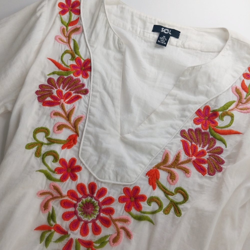SOL Embroidered Cotton Tunic Top Sz M